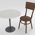 Simple Home Furniture Round White Table With Black Base And Brown Wooden Chair