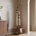 Modern Wooden Coat Rack with Clothes and Basket in Minimalist Room