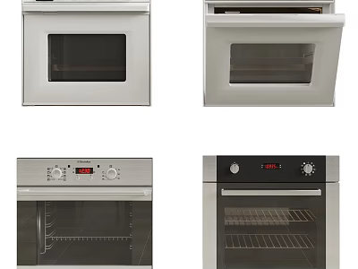Various Electric Kitchen Ovens In Stainless Steel And White Designs With Control Knobs 3d model