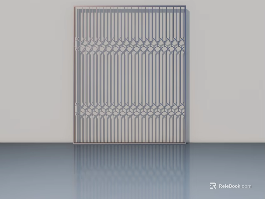 Modern Metal Hinged Door With Vertical Stripes And Intricate Geometric Patterns 3d model 