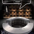 Wine Cellar Storage Space Featuring Wooden Barrels Arranged On Shelves With Lighting