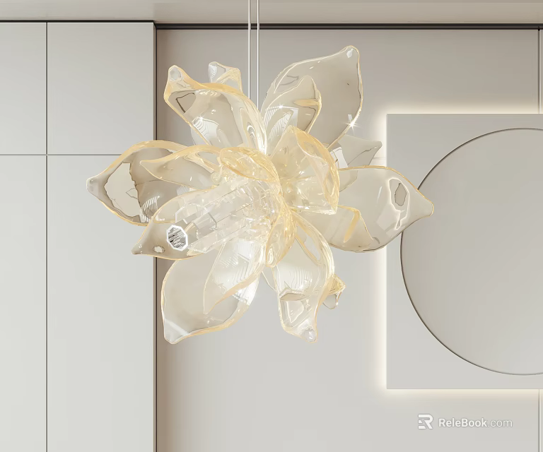 Modern Flower Shaped Transparent Amber Chandelier With Petal Design For Interior 3d model 