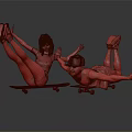 Two People Doing Skateboarding In Dynamic Poses On Dark Background 3d model