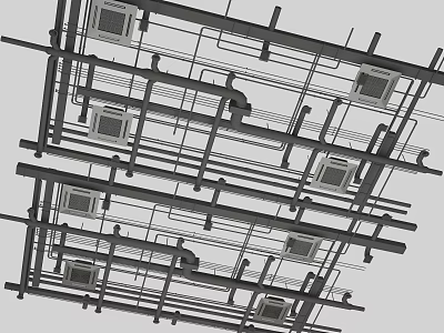 Industrial Ceiling Mounted Pipes Network With Square Junctions And Interconnected Structure 3d model