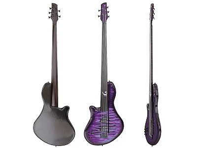 Three Stylish Musical Instruments Guitars with Purple Gray Unique Body Designs 3d model