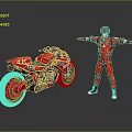 Red Motorcycle With Number 14 And K Logo Next To Figure In Red Outfit