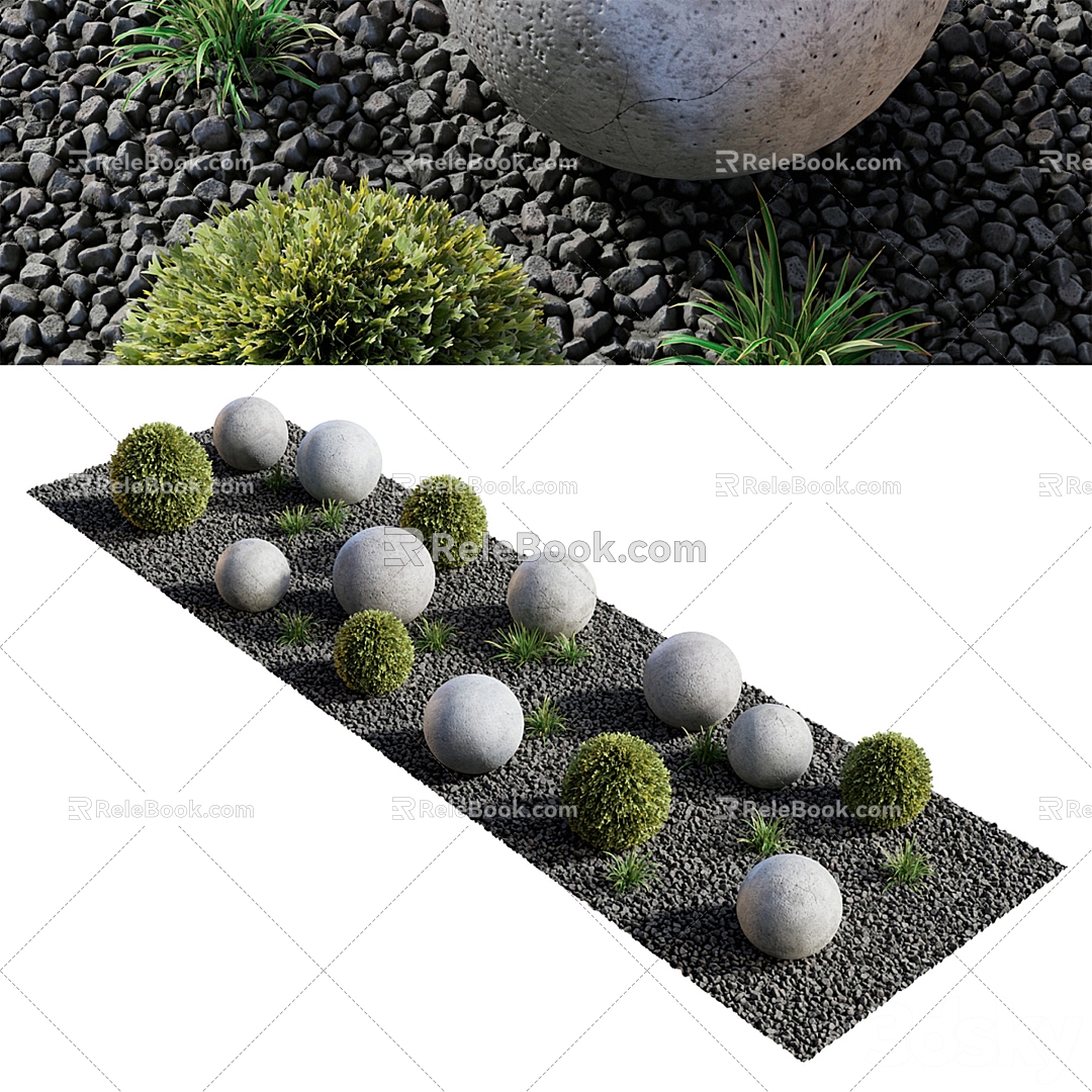 Green plant moss stone steps landscape sketch 3d model