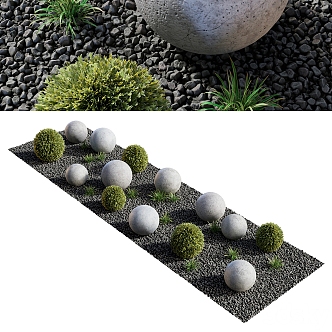 Green plant moss stone steps landscape sketch 3d model