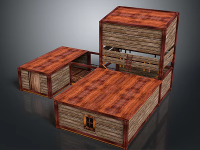 Wooden Container Building With Modular Structure Red Roof And Open Design 3d model