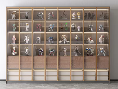 Modern Display Cabinet Shelf with Layered Glass Doors and Metal Frame for Collectible Model Figures 3d model