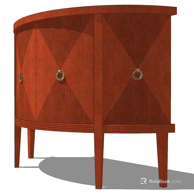 Traditional Wooden Sideboard Cabinet With Diamond Pattern Doors And Brass Handles 3d model 