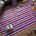 Square Rug with Red White Blue Stripes in Modern Living Room Home Decor