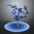 3D Model Man Warrior Standing with Bow and Arrow on Round Platform 3d model