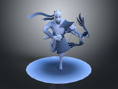 3D Model Man Warrior Standing with Bow and Arrow on Round Platform 3d model