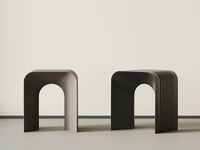 Modern Minimalist Arched Design Wooden Stools In Black And Gray Colors 3d model