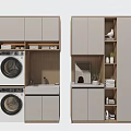 Modern Bathroom Cabinetry With Washing Machine Dryer Sink And Storage Shelves