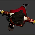 Game Movie Character In Red Dress With Long Black Hair Yellow Cuffs And Red Shoes