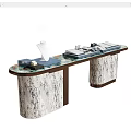 Elegant Modern Display Cabinet Shelf with Marble Pillars and Countertop for Reception Items