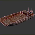 Old Red Rusted Ship With Small Cabin And Open Deck On Gray Background