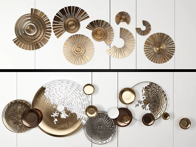 Modern Metallic Wall Decor With Circular Textured Designs And Various Gold Accents 3d model
