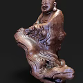 Wooden Buddha Sculpture Carving With Intricate Details And Natural Wooden Base
