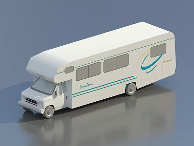 Stylish White Modern Motorhome Exterior With Blue Decorative Lines And Windows 3d model
