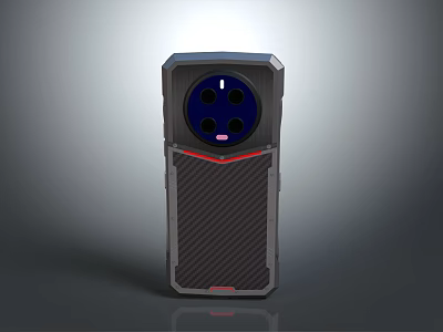 Handheld Computer Device With Carbon Fiber Texture Gray Red Design And Blue Circular Section 3d model