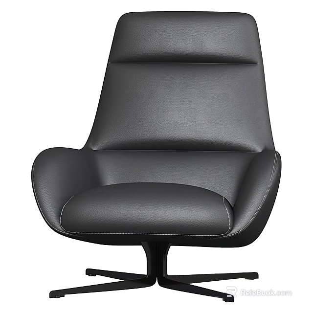 Black Leather Office Chair With Modern Design Curved Backrest And Comfortable Armrests 3d model 