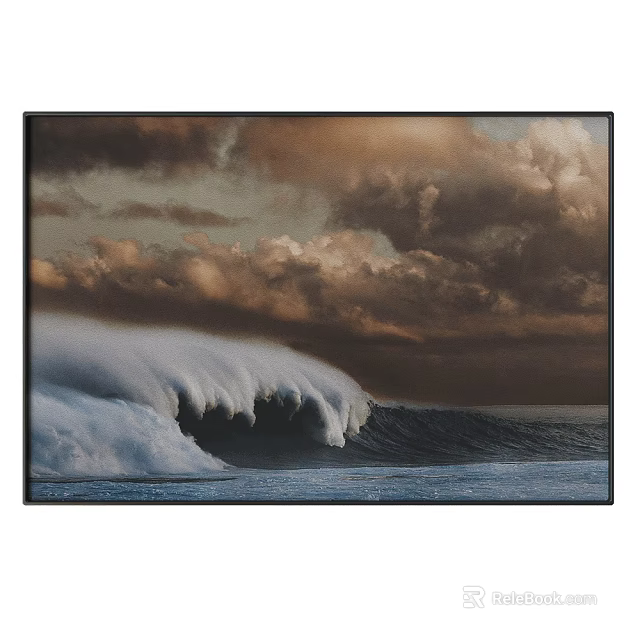 Ocean Wave Landscape Painting With Dramatic Sky And Clouds 3d model 
