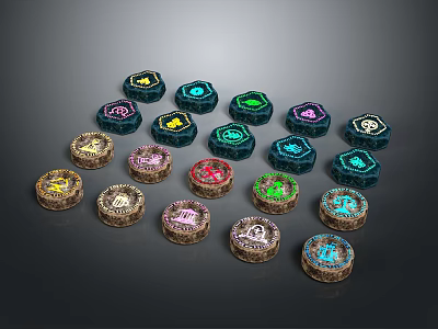 Decorative Hexagonal Ornament Set With Various Colors And Different Patterns In Irregular Arrangement 3d model