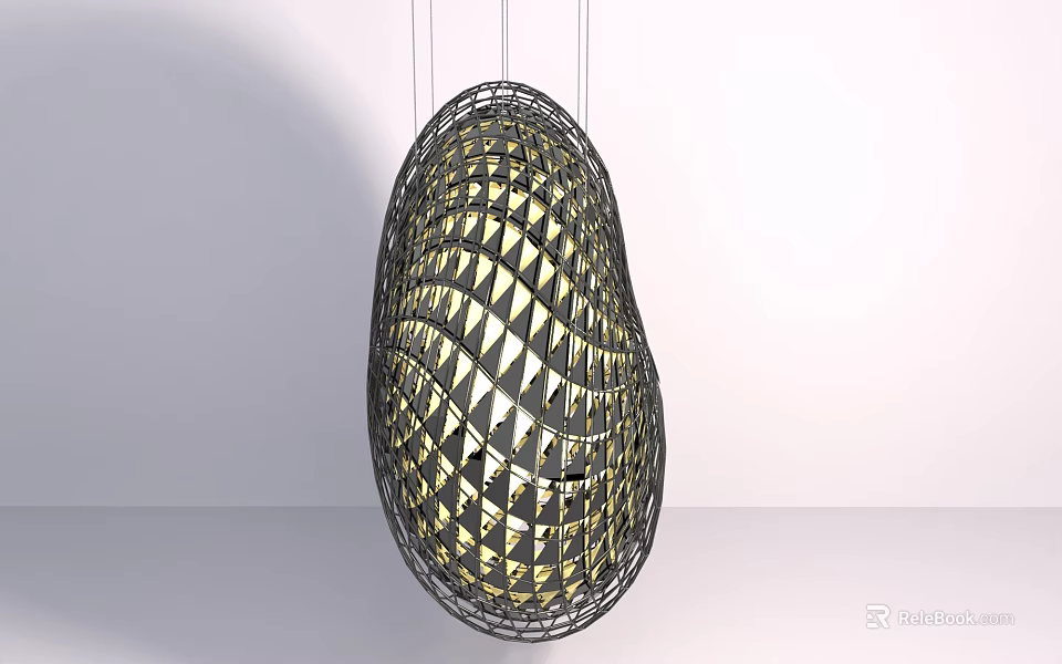 Modern Hanging Decoration With Geometric Metal Frame Hollow Design And Lighting Effect 3d model 