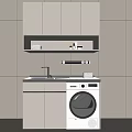 Modern Bathroom Sink Vanity With Upper Cabinets Washing Machine And Towels