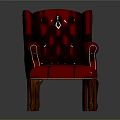 Red Leather Tufted Wingback Chair And Ottoman With Wooden Legs