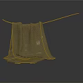 Brown Towel With Yellow Trim Folded Hanging On A Rope In Laundry