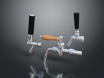Stainless Steel Beverage Dispenser Taps With Black And Wooden Handles For Home Bar 3d model