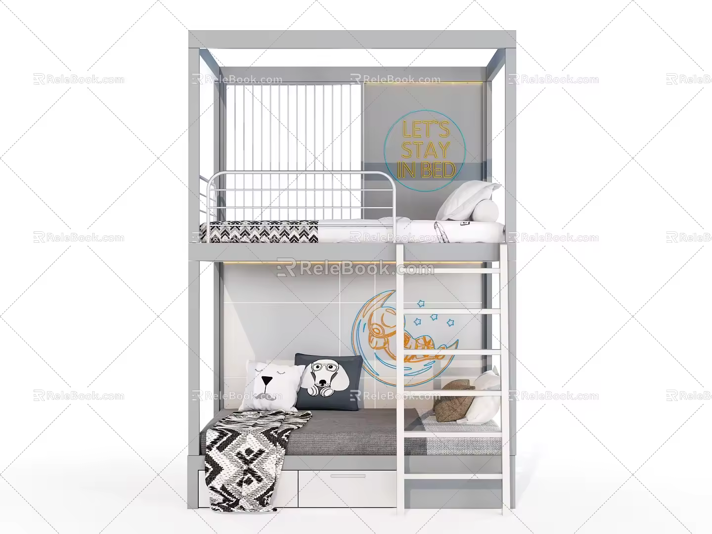 Modern children in and out of bed 3d model