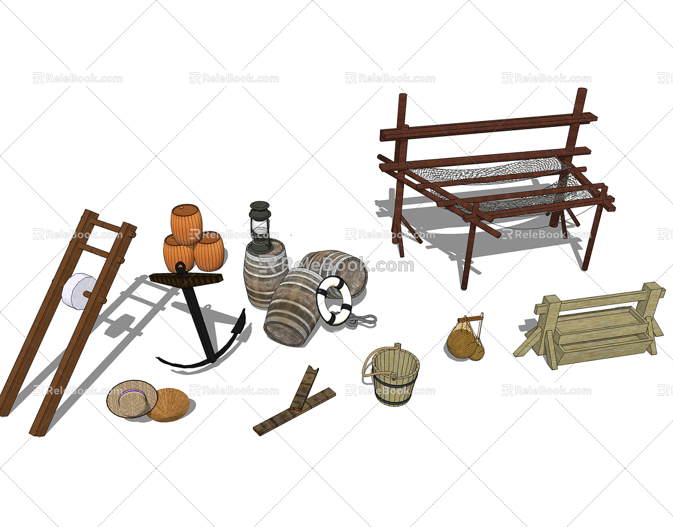 Modern Farm Tools Rural Farm Tools Sits Manger Straw Hat 3d model