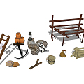 Modern Farm Tools Rural Farm Tools Sits Manger Straw Hat 3d model