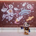 Neon lamp net red clock-in wall photo camera wall astronaut neon lamp alien flying saucer decoration lamp tide play decoration 3d model