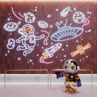 Neon lamp net red clock-in wall photo camera wall astronaut neon lamp alien flying saucer decoration lamp tide play decoration 3d model