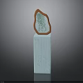White Textured Stone Cube with Orange Border and Green Interior Pattern