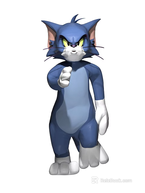 3D Animated Game Movie Blue Cat Character With Yellow Eyes Pointing Forward 3d model 