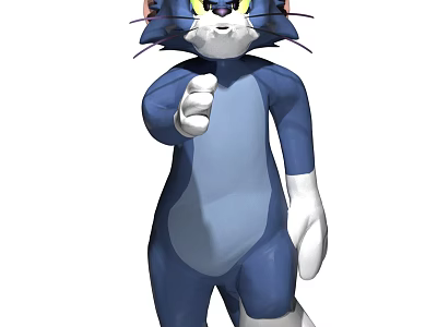 3D Animated Game Movie Blue Cat Character With Yellow Eyes Pointing Forward 3d model