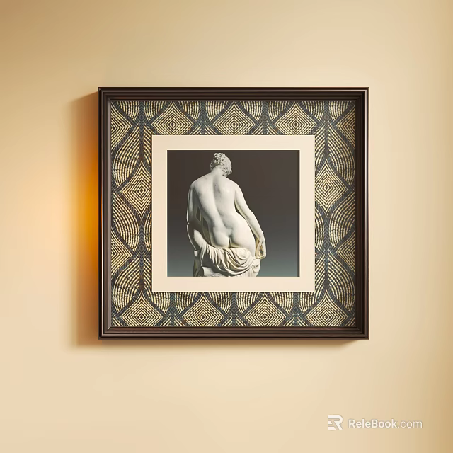Dark Wooden Picture Frame With Geometric Pattern And Classical Sculpture Art 3d model 