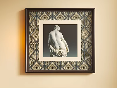 Dark Wooden Picture Frame With Geometric Pattern And Classical Sculpture Art 3d model