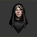 Game and Movie Character Detailed 3D Model of Female Head with Black Long Hair