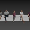 Modern multi-person fashion casual sitting figure group 3d model