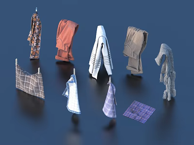 Colorful Household Textiles Including Towels Aprons And Scarves In Various Styles 3d model