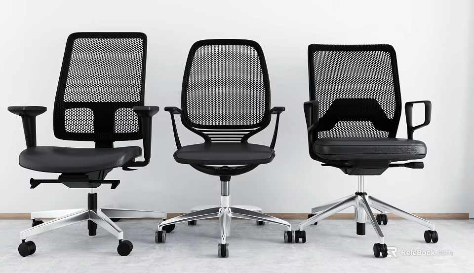 Ergonomic Office Chairs With Black Mesh Backrest Adjustable Design And Metal Base 3d model