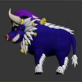 Colorful Bull 3D Model With White Horns Purple Head Blue Fluffy Fur And Yellow Decorations